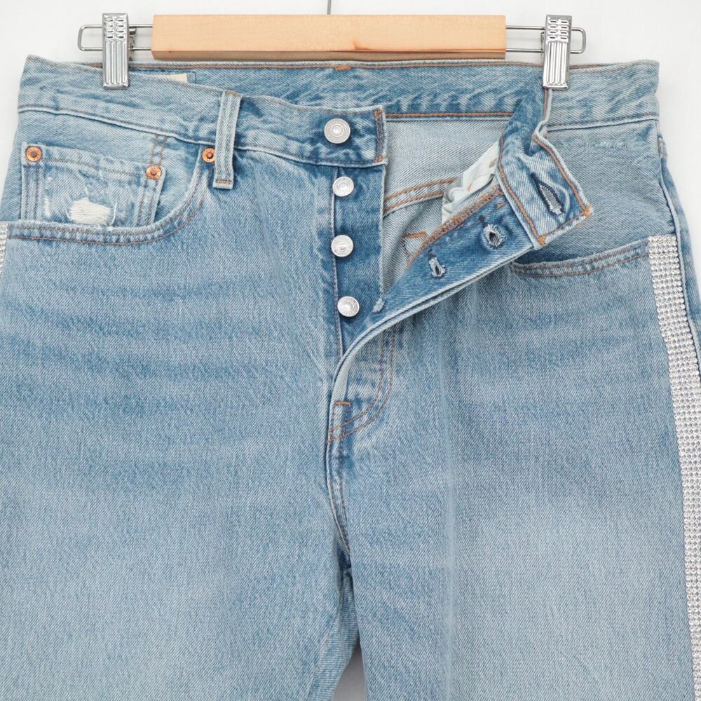 LEVIS 501 Size 30 Rhinestone Tuxedo Jeans Cropped Button Fly 27.5" Inseam Womens